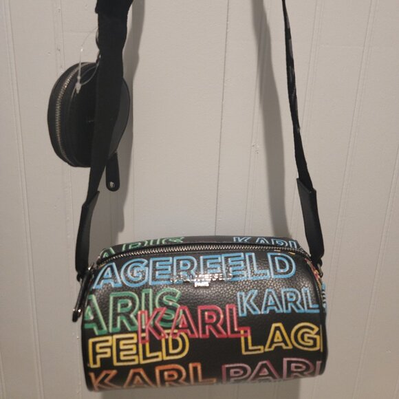 SALE! Karl Lagerfeld Paris Multicolor Logo Crossbody Bag with Earbud Case/ NWOT - Picture 4 of 13